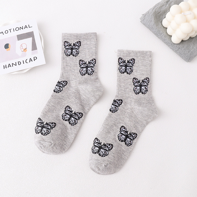 Japanese And Korean Wild Cotton Socks Crew Socks Cotton Socks Female Autumn Butterfly